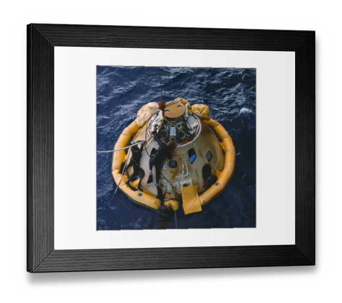 Framed Print : Frogmen Attaching Flotation Collar to Apollo VI Spacecraft Framed Print : Frogmen Attaching Flotation Collar to Apollo VI Spacecraft