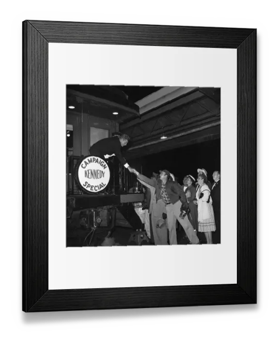 Framed Print : Kennedy Shakes Hand in Campaign