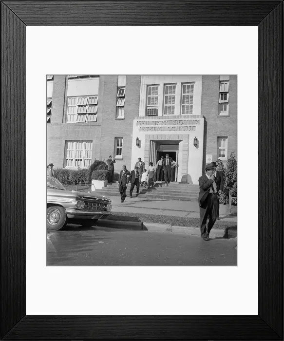 Framed Print : African American Child Leaving School Building Framed Print : African American Child Leaving School Building