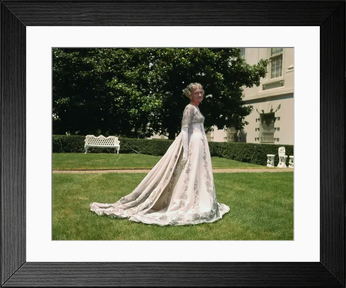 Framed Print : Woman Modeling Gown on Lawn Framed Print : Woman Modeling Gown on Lawn