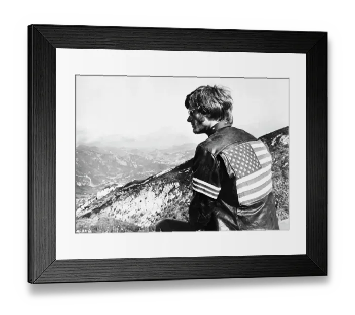 Framed Print : Peter Fonda Wearing Leather Jacket with American Flag Framed Print : Peter Fonda Wearing Leather Jacket with American Flag