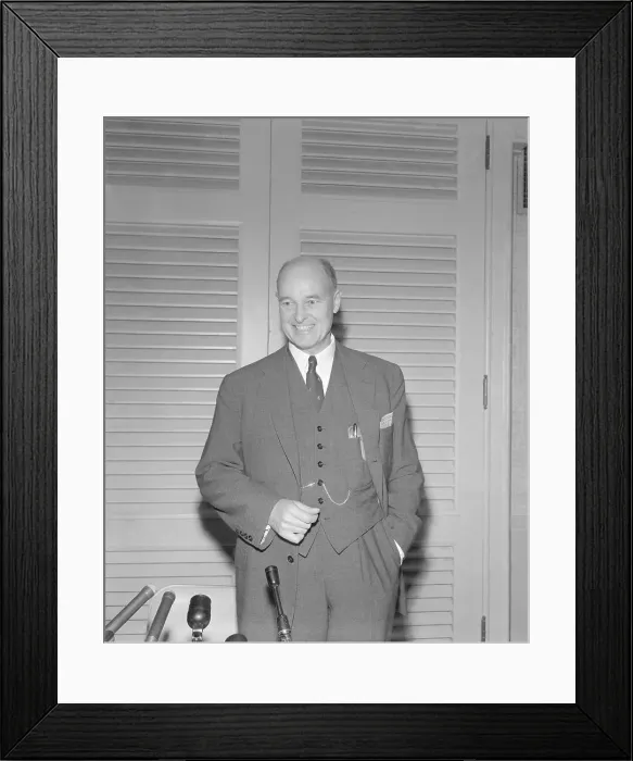 Framed Print : George Kennan Smiling at Press Conference