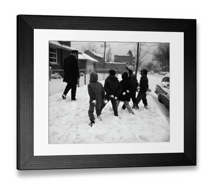 Framed Print : Boys Hiding Snowballs