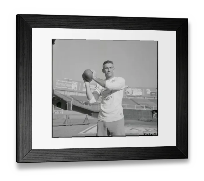 Framed Print : Chuck Conerly Holding Football in Throwing Position Framed Print : Chuck Conerly Holding Football in Throwing Position