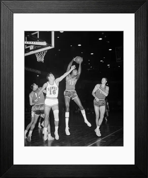 Framed Print : Wilt Chamberlain Jumping for Rebound Framed Print : Wilt Chamberlain Jumping for Rebound