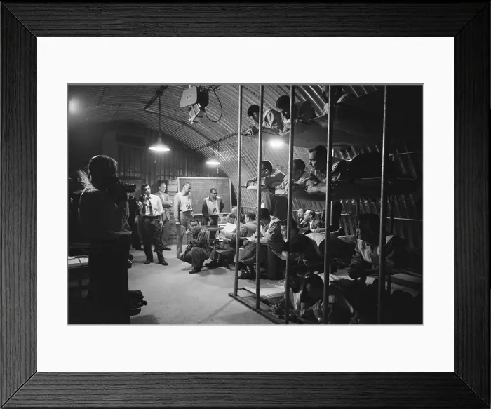 Framed Print : Military Volunteers Relaxing in Bomb Shelter Framed Print : Military Volunteers Relaxing in Bomb Shelter