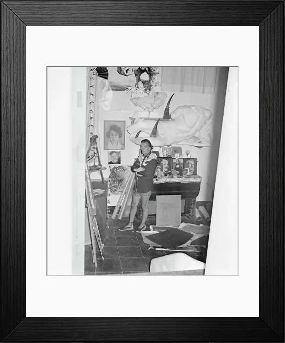 Framed Print : Salvador Dali Standing Near His Art Work Framed Print : Salvador Dali Standing Near His Art Work