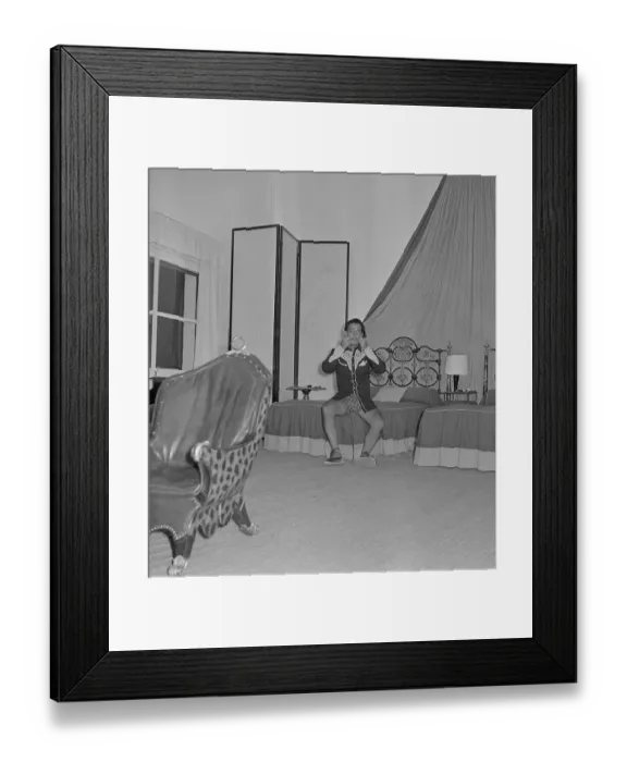 Framed Print : Salvador Dali Sitting on Edge of His Bed Framed Print : Salvador Dali Sitting on Edge of His Bed