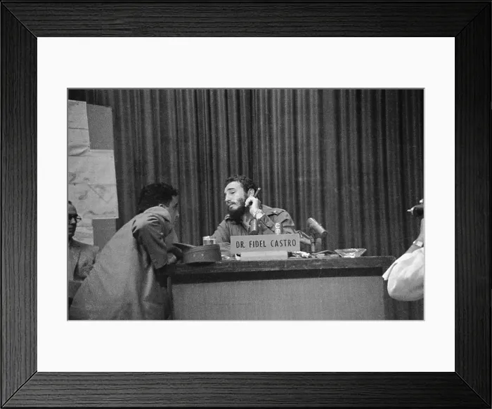 Framed Print : Fidel Castro Talking on Telephone on Television Set Framed Print : Fidel Castro Talking on Telephone on Television Set