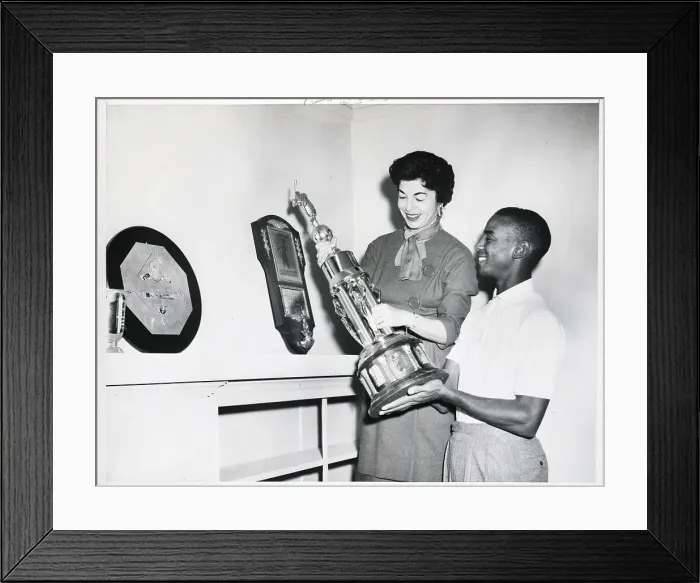 Framed Print : Ernie Banks and Wife Holding MVP Trophy Framed Print : Ernie Banks and Wife Holding MVP Trophy