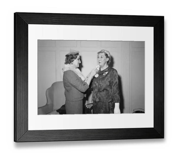 Framed Print : Mamie Eisenhower Being Pinned by Helen Thomas Framed Print : Mamie Eisenhower Being Pinned by Helen Thomas