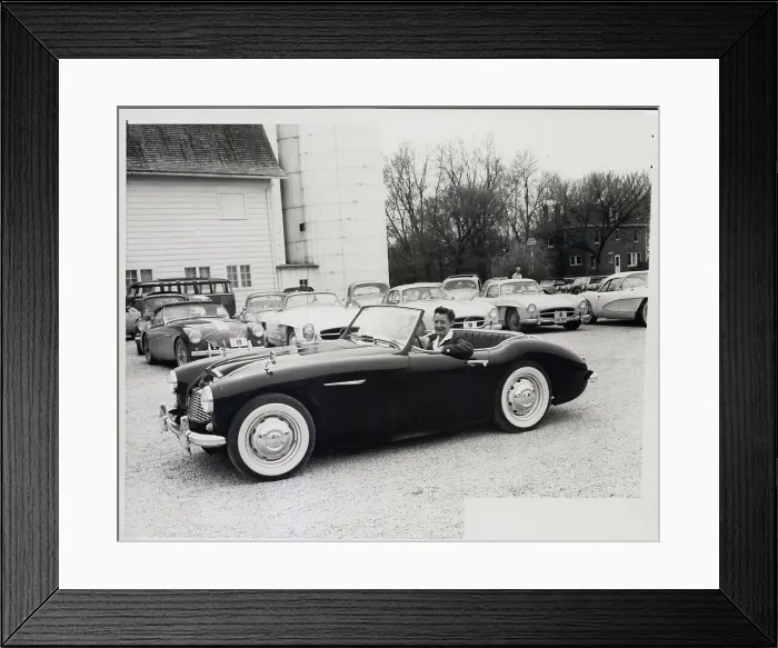Framed Print : Heiress In Sports Car at Farm Framed Print : Heiress In Sports Car at Farm