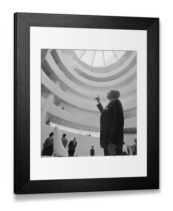 Framed Print : Harry F. Guggenheim Pointing to Interior of Museum Dome