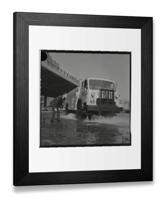 Framed Print : Paul Screvane Watching Sanitation Truck Framed Print : Paul Screvane Watching Sanitation Truck