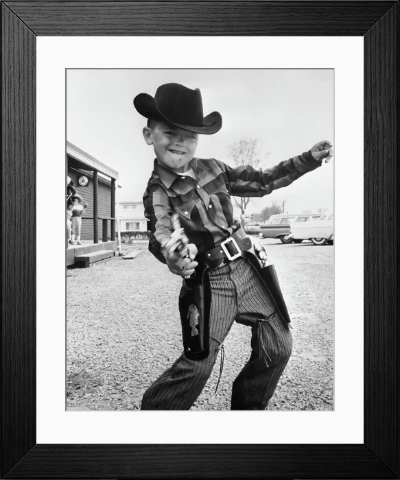 Framed Print : Boy Drawing Toy Pistol