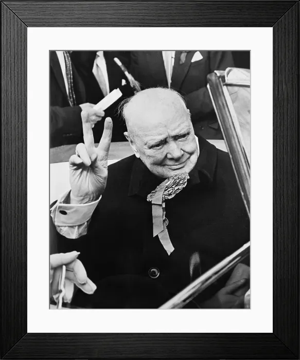Framed Print : sir Winston Churchill Displaying Victory Sign Framed Print : sir Winston Churchill Displaying Victory Sign