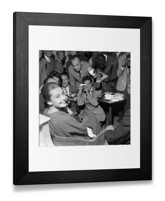 Framed Print : Audrey Hepburn Laughing at Press Conference Framed Print : Audrey Hepburn Laughing at Press Conference