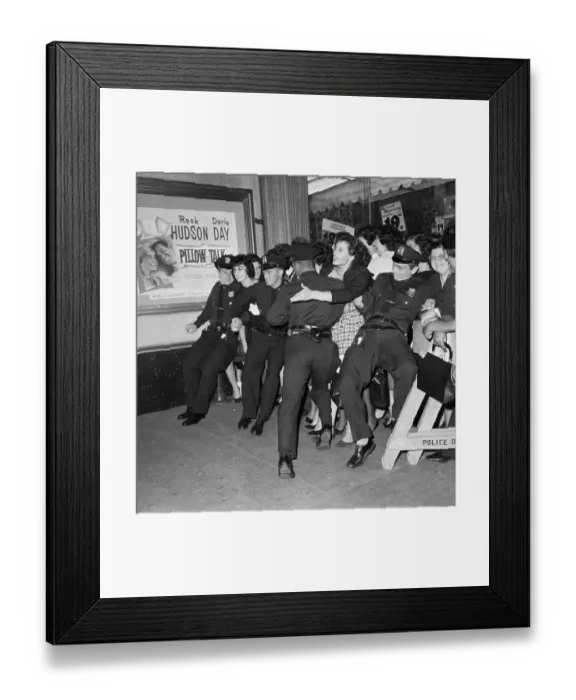 Framed Print : Police Hold Girls Wanting To See Hudson Framed Print : Police Hold Girls Wanting To See Hudson