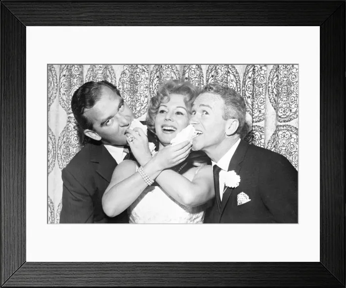 Framed Print : Eva Gabor Feeding Richard Brown and Red Buttons Cake Framed Print : Eva Gabor Feeding Richard Brown and Red Buttons Cake