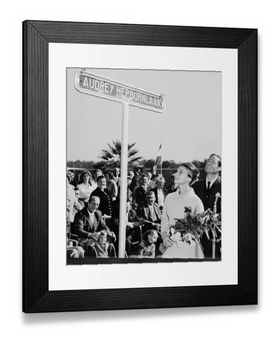Framed Print : Audrey Hepburn and Mel Ferrer Looking at Street Sign Framed Print : Audrey Hepburn and Mel Ferrer Looking at Street Sign
