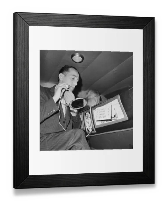 Framed Print : Man Shaving in cab Framed Print : Man Shaving in cab