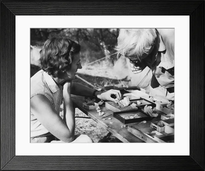 Framed Print : Mary and Louis Leakey Studying Skull Fragments Framed Print : Mary and Louis Leakey Studying Skull Fragments