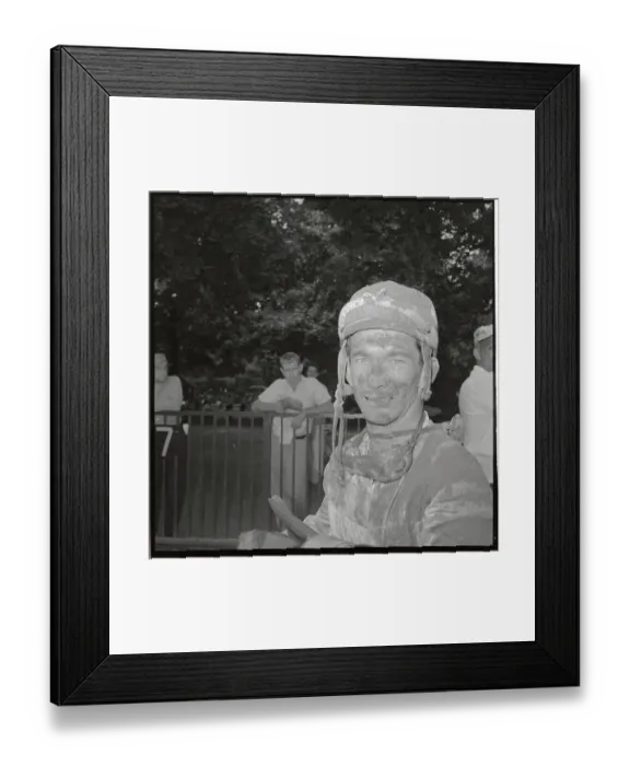 Framed Print : Willie Shoemaker Covered in Mud After Race Framed Print : Willie Shoemaker Covered in Mud After Race