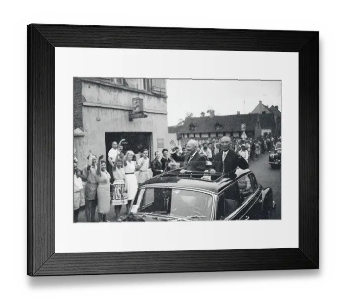 Framed Print : President Eisenhower and Konrad Adenauer Waving from Car Framed Print : President Eisenhower and Konrad Adenauer Waving from Car
