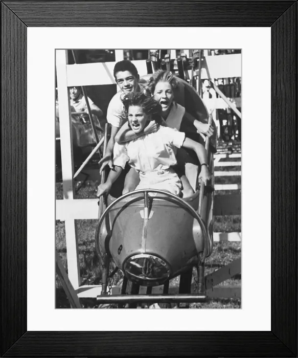 Framed Print : Kids Riding a Roller Coaster Framed Print : Kids Riding a Roller Coaster