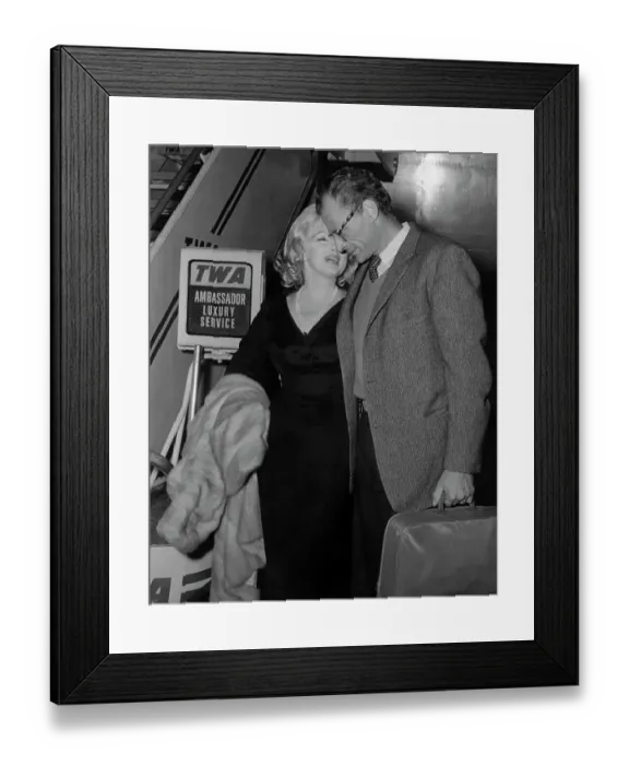 Framed Print : Actress Marilyn Monroe Whispering into Husbands Ear Framed Print : Actress Marilyn Monroe Whispering into Husbands Ear