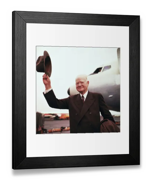 Framed Print : Herbert Hoover Waving His Hat near Airplane