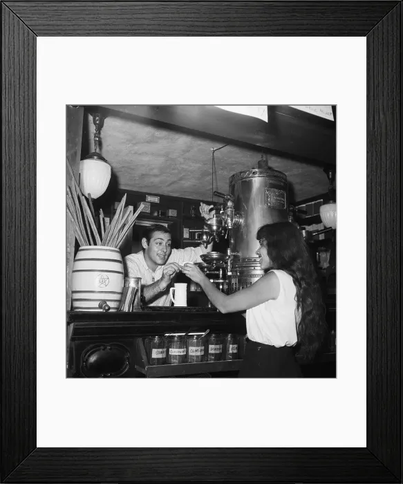 Framed Print : Man Talking To Woman Giving Her Espresso Framed Print : Man Talking To Woman Giving Her Espresso