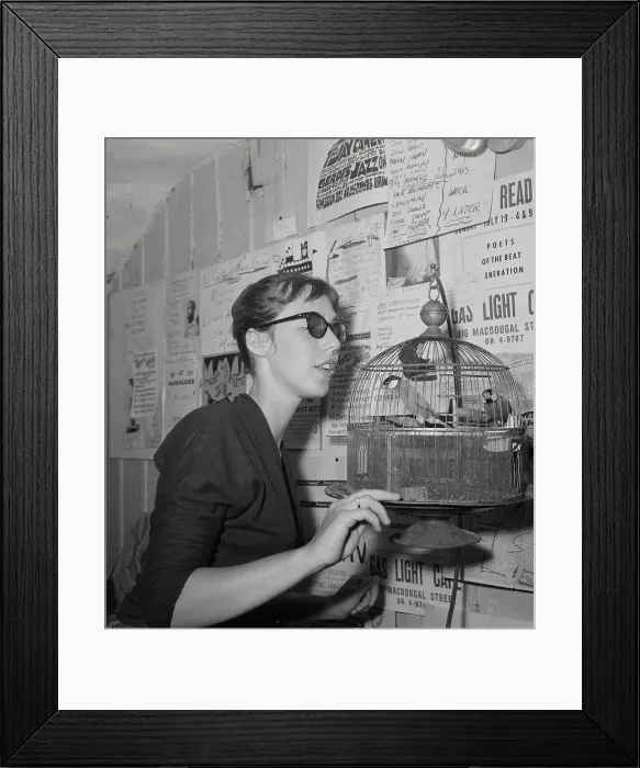 Framed Print : Young Woman at Gaslight Feeding Birds in Hanging Cage Framed Print : Young Woman at Gaslight Feeding Birds in Hanging Cage