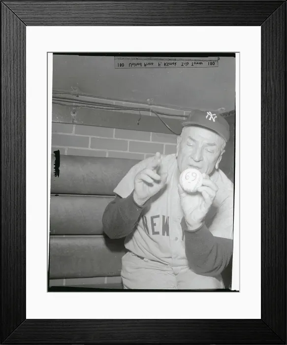 Framed Print : Casey Stengel Holding Ball Proclaiming His Age