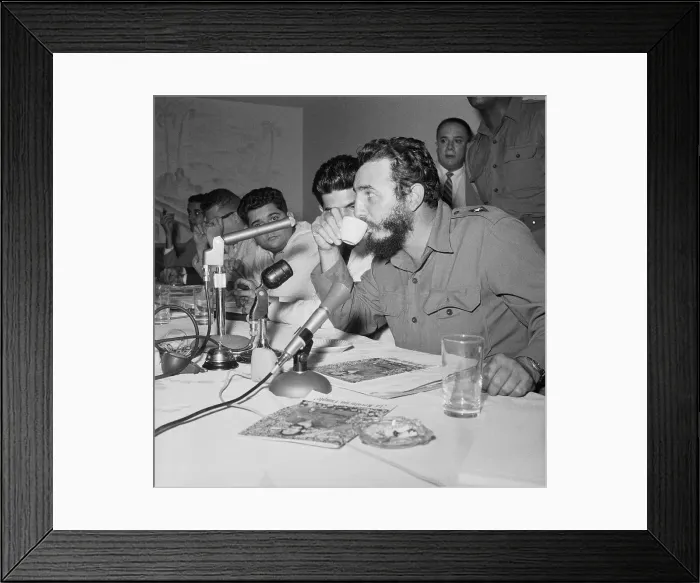 Framed Print : Fidel Castro Drinking From a Cup at Conference Gathering Framed Print : Fidel Castro Drinking From a Cup at Conference Gathering