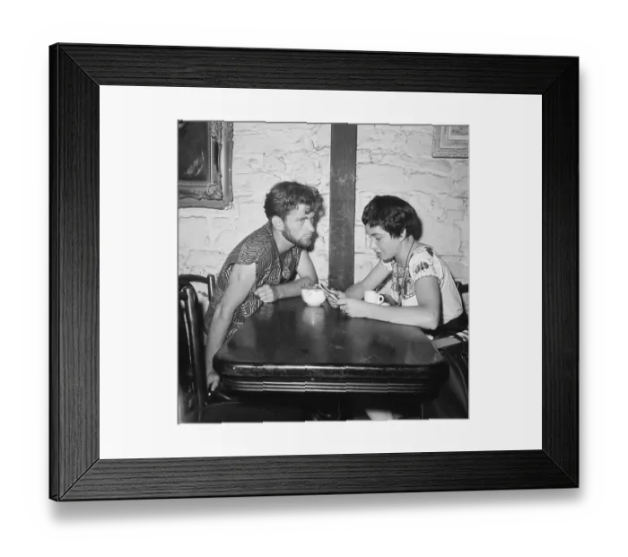 Framed Print : Man and Woman Drink Coffee in Beatnik Cafe Framed Print : Man and Woman Drink Coffee in Beatnik Cafe