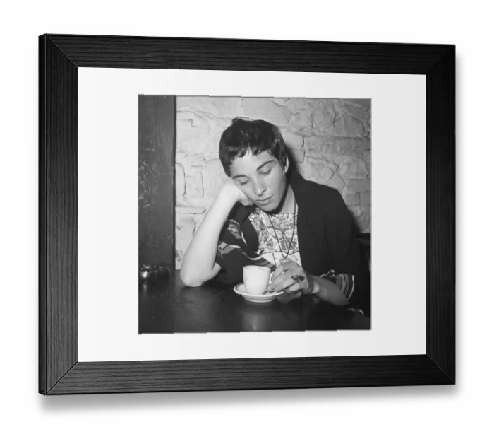 Framed Print : Beatnik Woman Drinking Coffee Framed Print : Beatnik Woman Drinking Coffee