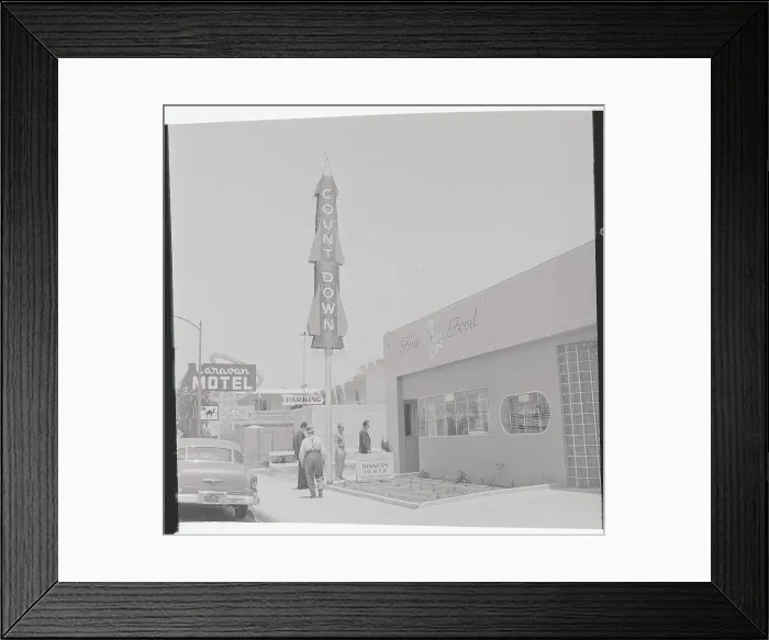 Framed Print : Restaurant with Space Ship Sign Framed Print : Restaurant with Space Ship Sign
