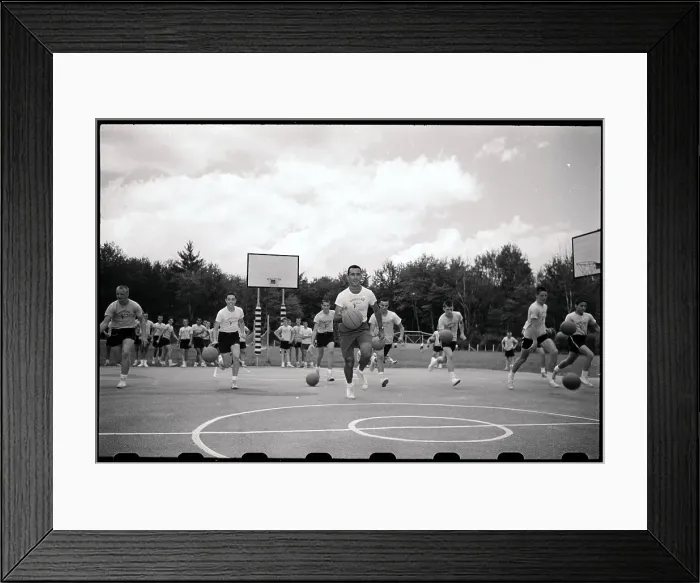 Framed Print : Bob Cousy and Kids Running Basketball Court Framed Print : Bob Cousy and Kids Running Basketball Court