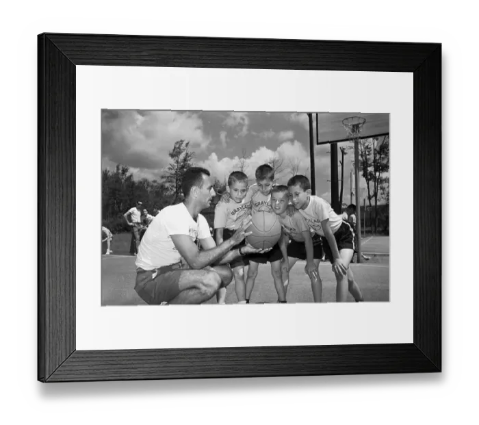 Framed Print : Basketball Player Bob Cousy Teaching at Basketball Camp Framed Print : Basketball Player Bob Cousy Teaching at Basketball Camp