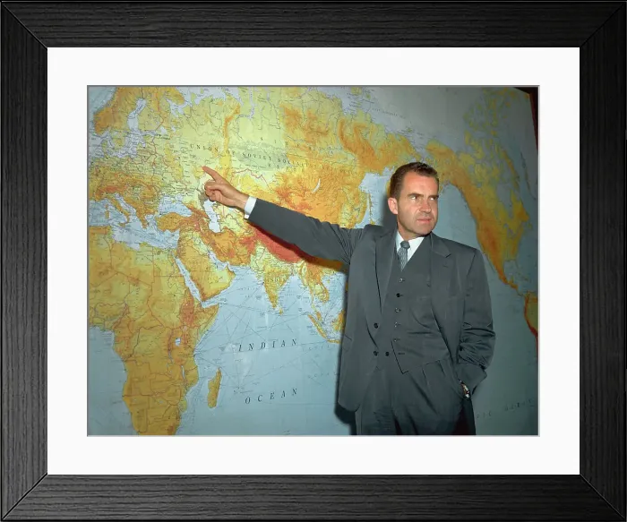 Framed Print : Richard Nixon Pointing to Map Framed Print : Richard Nixon Pointing to Map