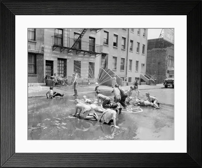Framed Print : Children Playing by Fire Hydrant Framed Print : Children Playing by Fire Hydrant