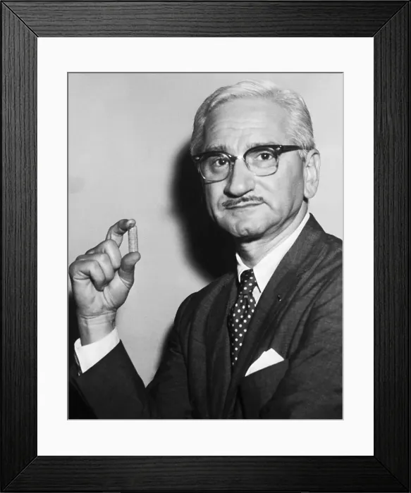 Framed Print : Sabin With Oral Vaccine Holding Vial Framed Print : Sabin With Oral Vaccine Holding Vial