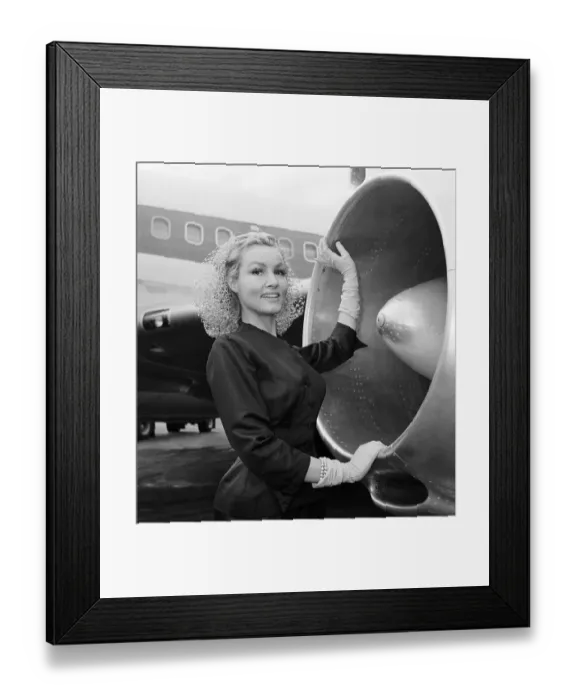 Framed Print : Julie Newmar Posing by Jet Engine Framed Print : Julie Newmar Posing by Jet Engine