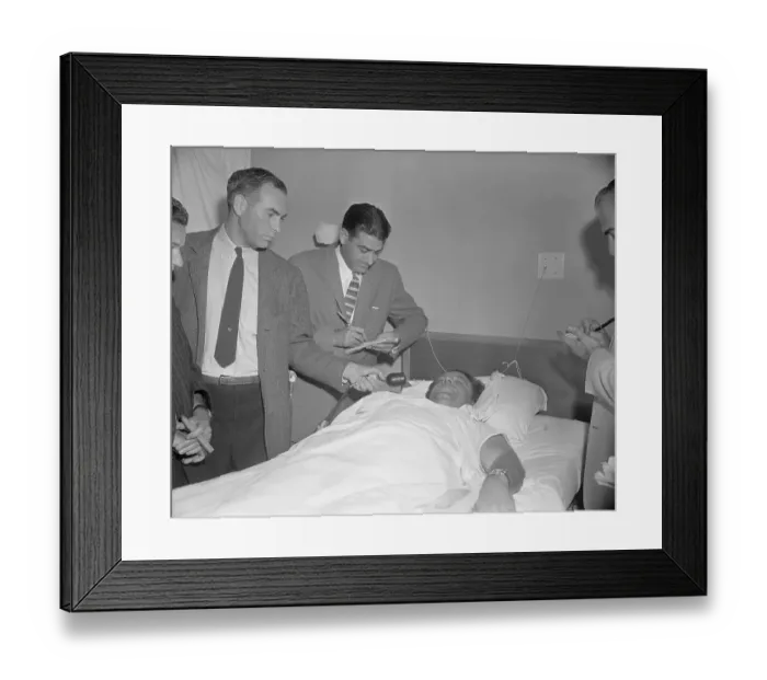 Framed Print : Jack Leonard Holding Press Conference from Hospital Framed Print : Jack Leonard Holding Press Conference from Hospital