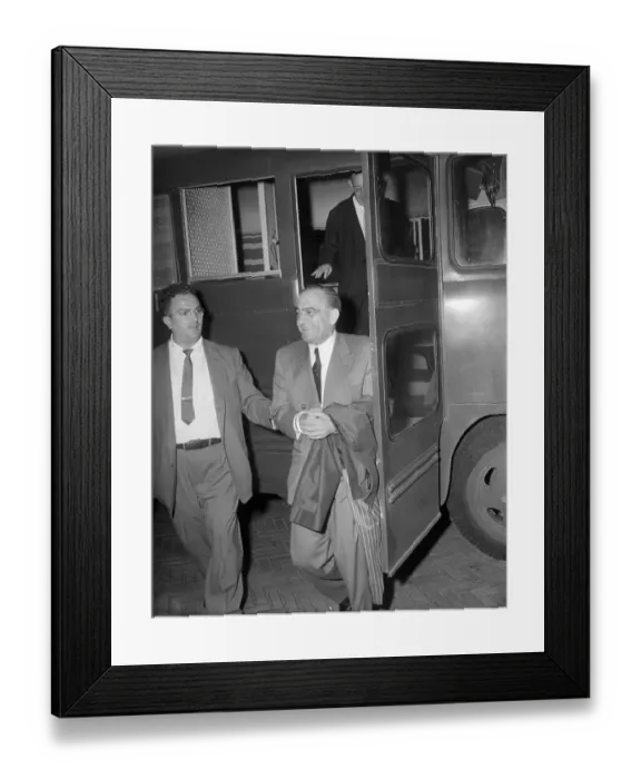 Framed Print : Vito Genovese Leaving Bus in Handcuffs Framed Print : Vito Genovese Leaving Bus in Handcuffs