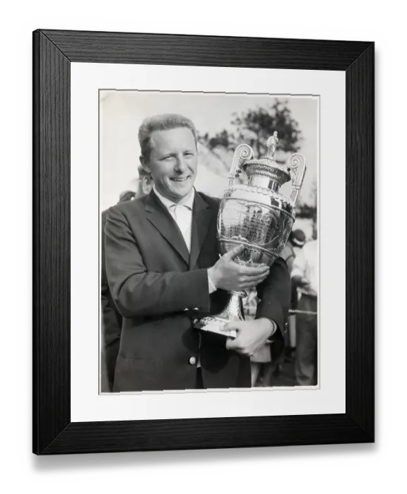 Framed Print : Man Smiling and Holding Golf Trophy Framed Print : Man Smiling and Holding Golf Trophy