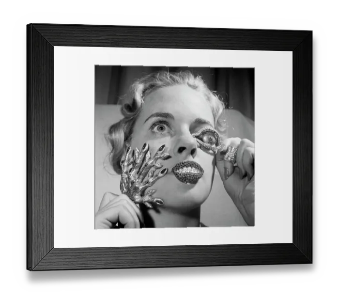 Framed Print : Woman Modelling Strange Jewelry; Headsho