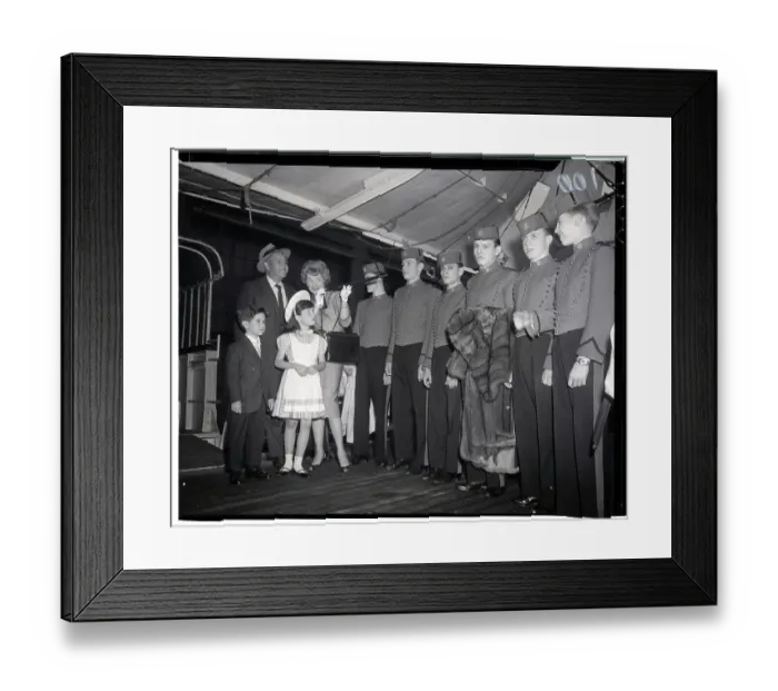 Framed Print : Lucille Ball and Family with Row of Bellhops Framed Print : Lucille Ball and Family with Row of Bellhops