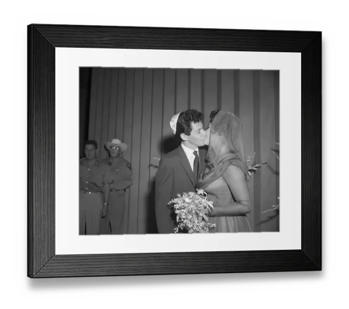 Framed Print : Fisher Kissing Elizabeth Taylor;Wedding Framed Print : Fisher Kissing Elizabeth Taylor;Wedding